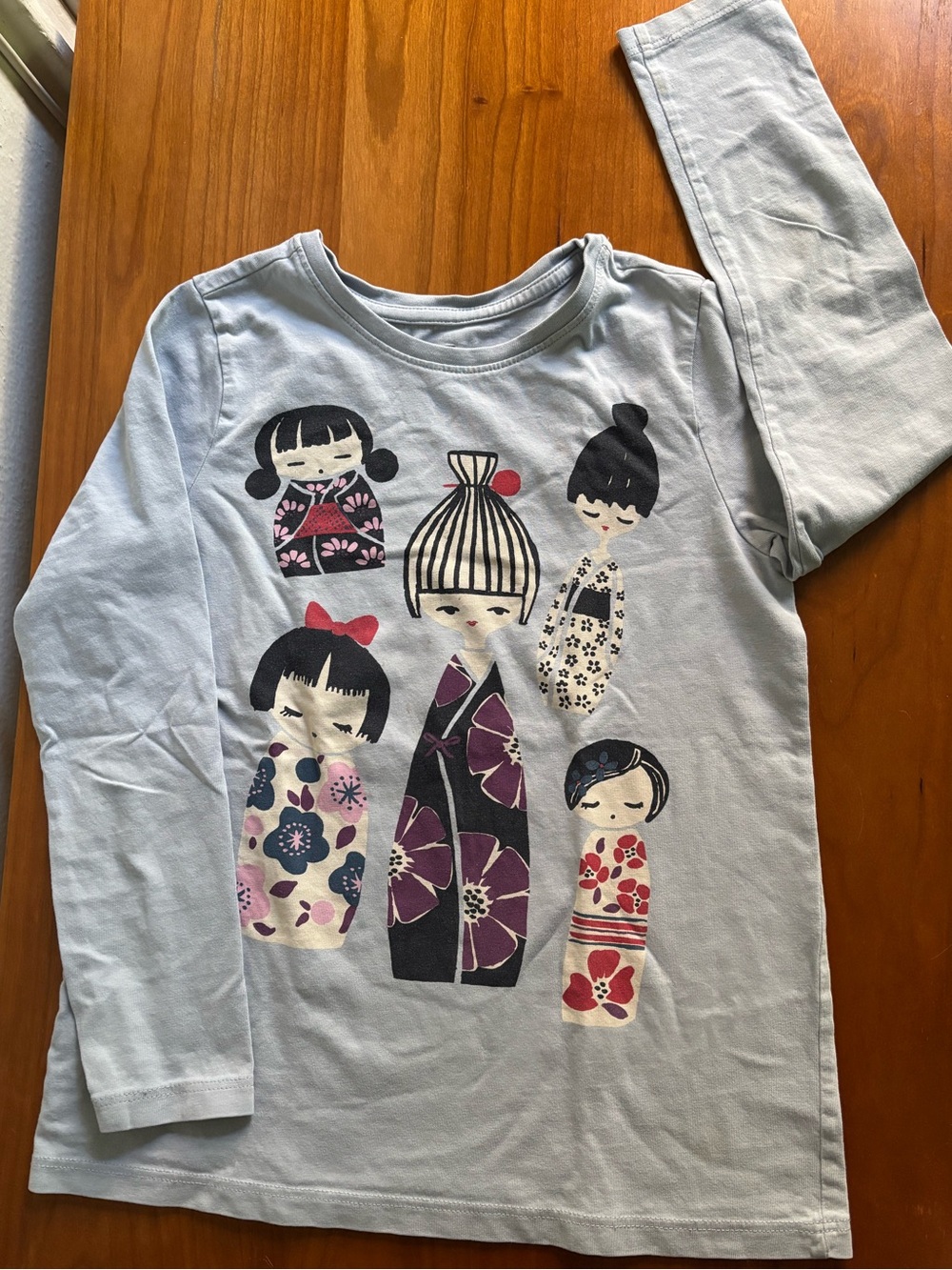 Tea Collection Girls Light Blue Long Sleeve Tee with Doll Graphic
